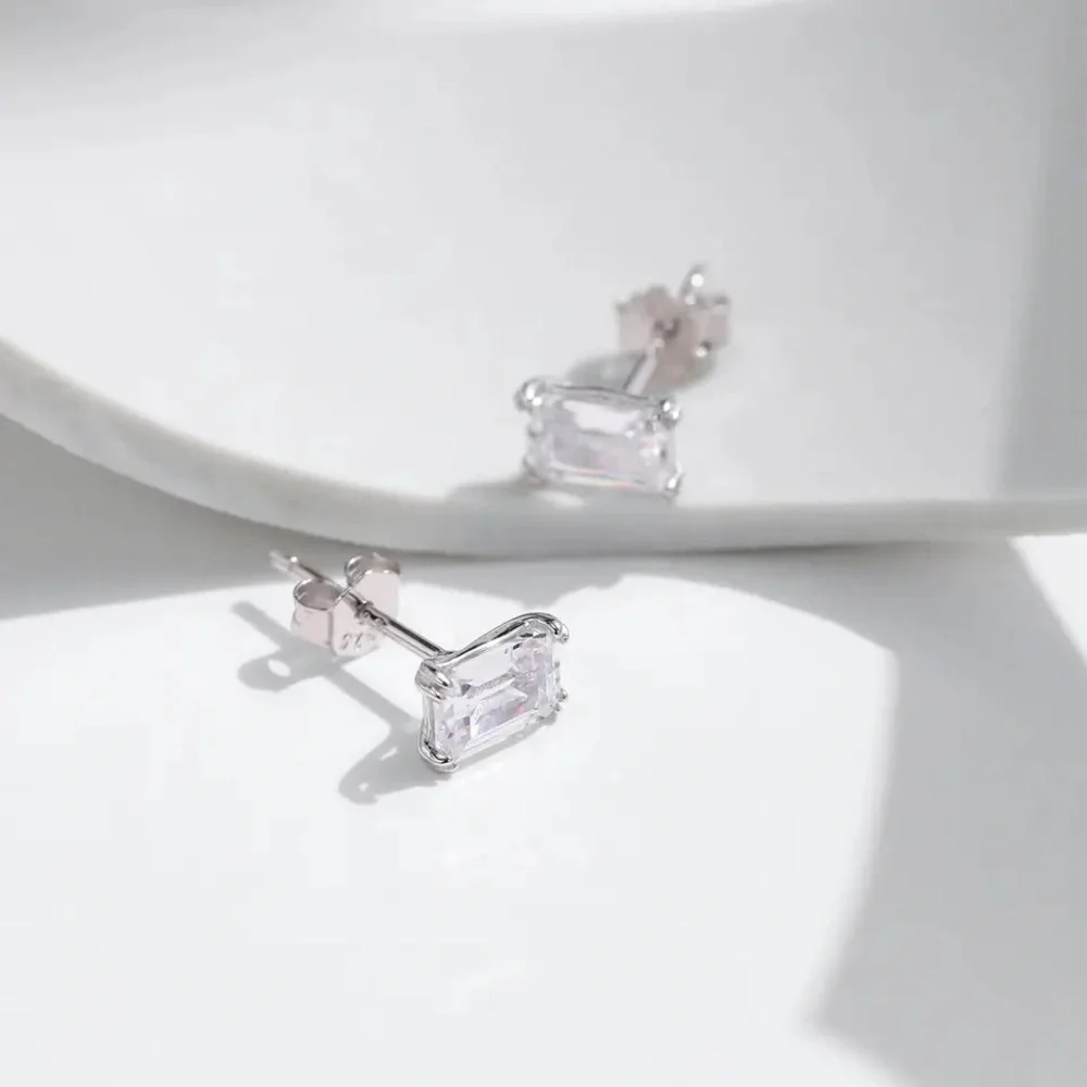 Anthro Studs 925 Sterling Silver Emerald Cut Stud Earrings Hypoallergenic